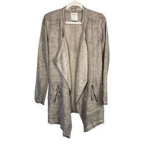 Sandwich Gray Open Front Linen Jacket Zipper Pockets Size 36 Minimalist Boho